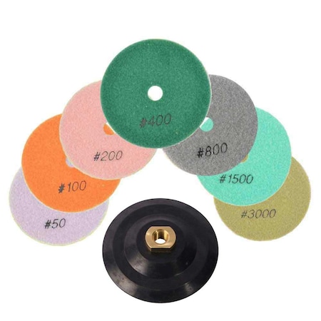 Specialty Diamond 7 Pcs 5 Inch 6mm Thick Diamond Wet Polishing Pad Set BRTW5SET